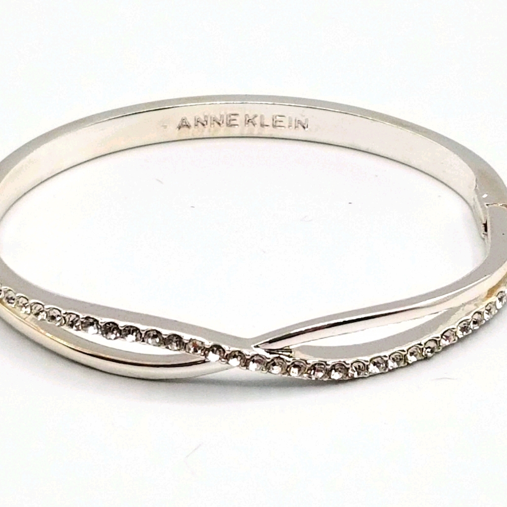 Anne Klein Silver Tone & Crystal Bangle Bracelet